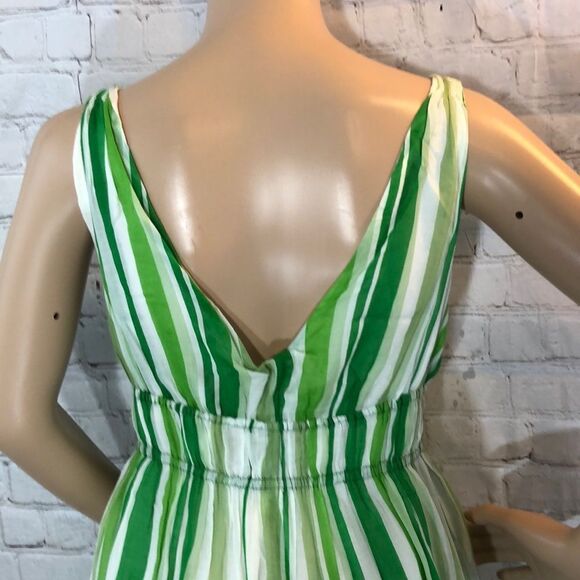 Zara Basic Green White Striped Deep Vneck Sundress Juniors Size Large - Picture 6 of 11